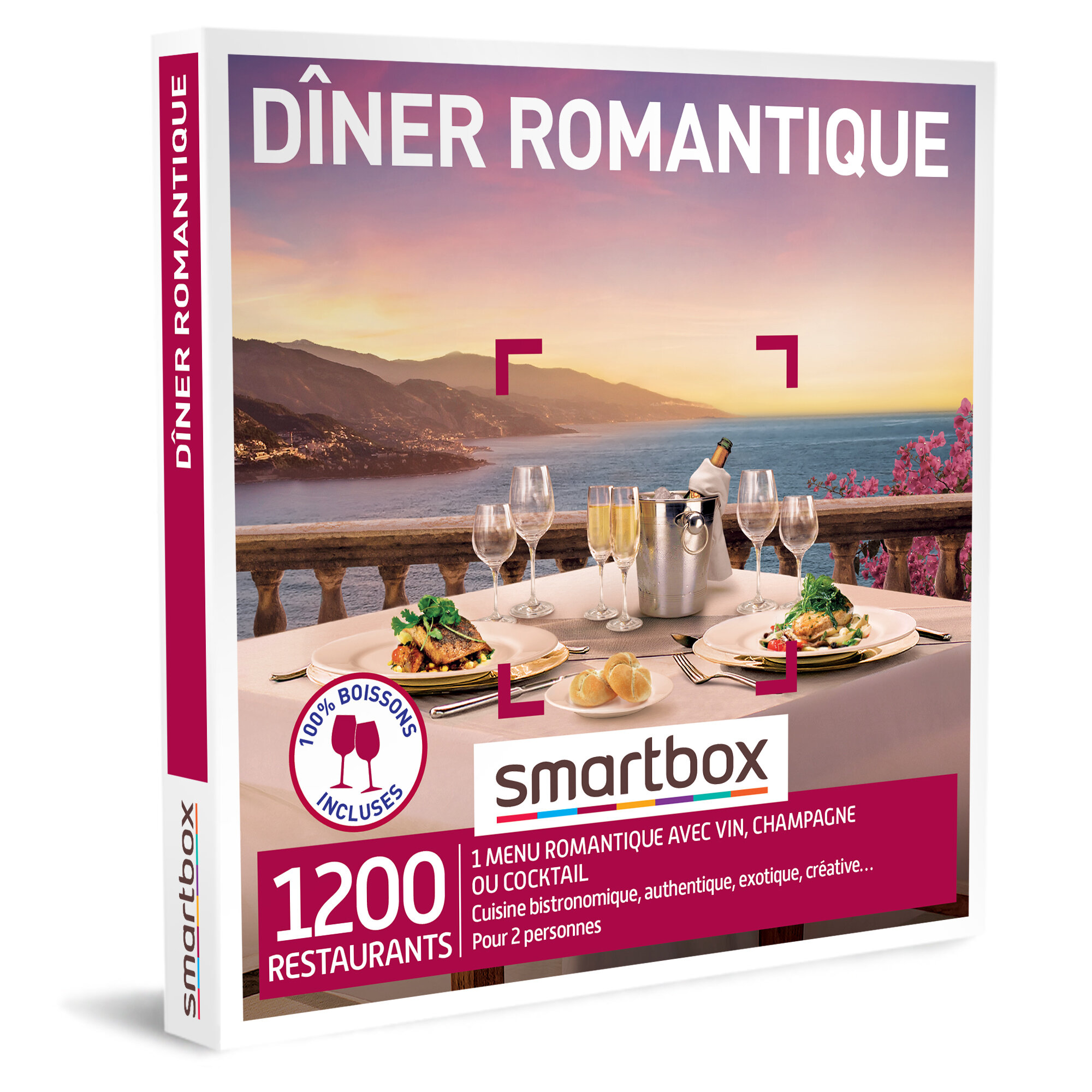SMARTBOX - Coffret Cadeau - DÎNER ROMANTIQUE - 1 menu romantique avec vin, champagne ou cocktail pour 2 personnes