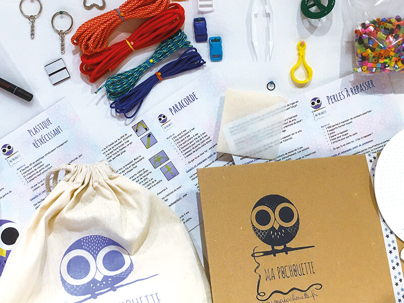 P'tite Box Trio : perles à repasser, plastique rétrécissant, paracorde