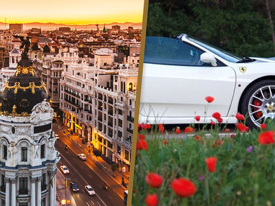 Caja regalo 1 noche en Madrid para 2 personas y conducción de 14 km en Ferrari para 1 persona