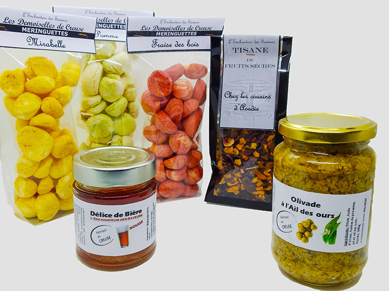 Assortiment de spécialités artisanales sucrées et salées de la Creuse