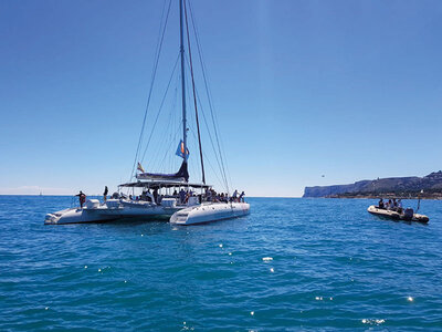 Catamarán en Málaga: travesía, parada en cala y comida para 2 adultos y 2 niños