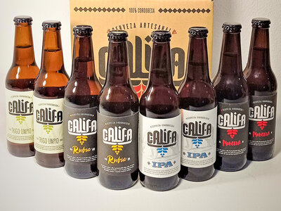 Caja regalo Cervezas Califa a domicilio: pack de 12 cervezas artesanas y notas de cata