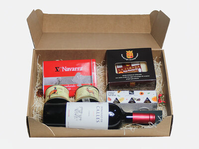 Caja regalo Caja Gourmoment a domicilio: vino, queso manchego, lomo y latas de codornices y judías