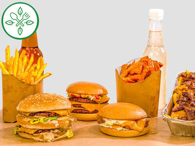 Coffret cadeau Repas gourmand et éthique : burger avec frites dans un fast-food 100 % vegan