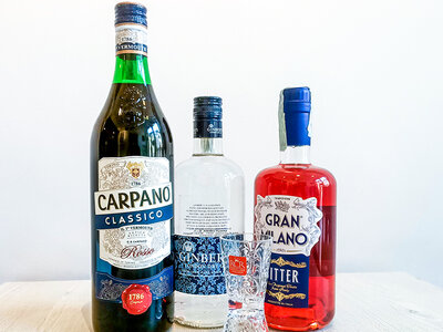 Cofanetto regalo Negroni fai da te: 1 bottiglia di Gin, 1 di Vermouth e 1 di Bitter con dosatore a domicilio