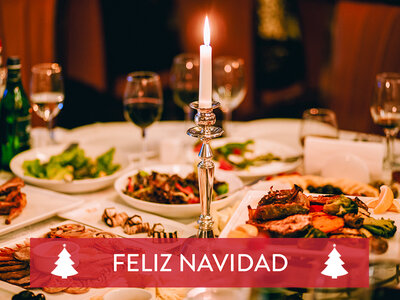 Caja regalo Navidad gastronómica: cena de tres platos y vino para 2 personas