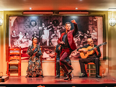 Caja Tablao flamenco de 90 min con menú maridaje andaluz para 2 en Sevilla