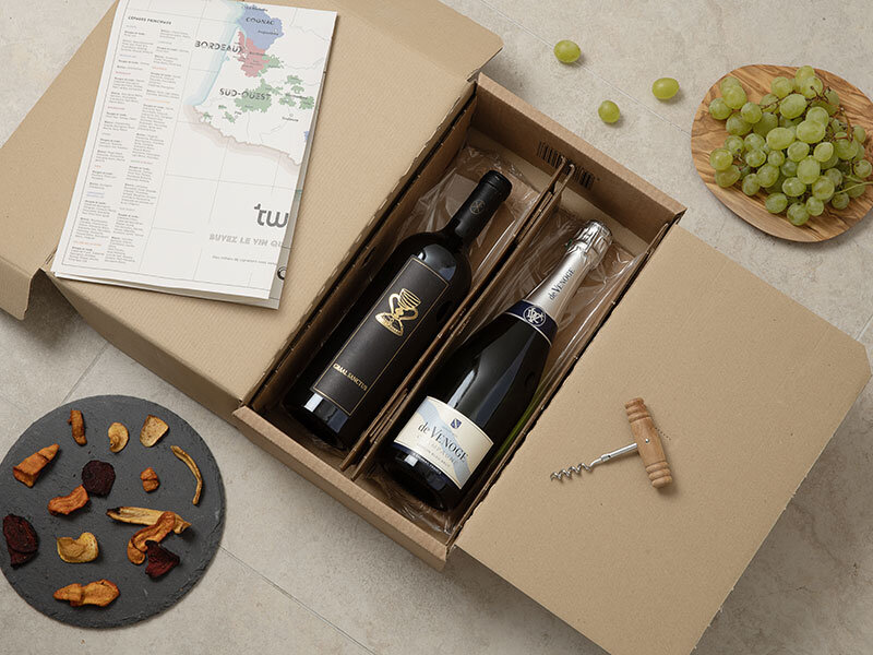 ONLY BOXES Lot De 4 Boîtes Pour 2 Bouteilles De Vin/Cava - Carton Recyclé, Poignée, Argenté