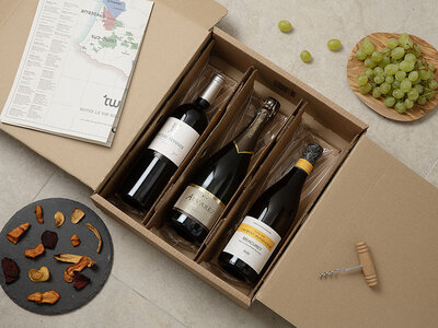 Coffret de 3 bouteilles : vin rouge, vin blanc et champagne livrés à domicile