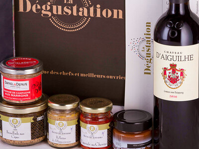Coffret Panier gourmand L'Étoilé à domicile : piperade, rillettes, terrines, pâte à tartiner et vin
