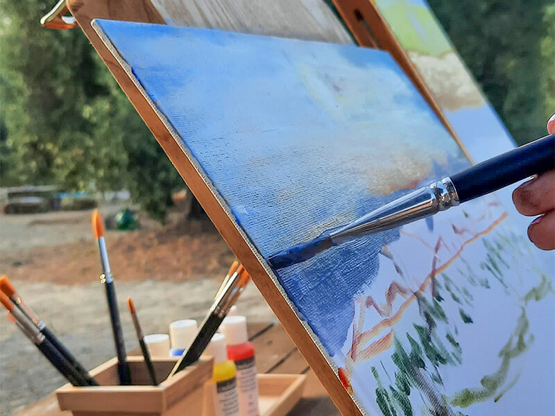 Originale serata con aperitivo e pittura su tela al tramonto tra gli ulivi in Sardegna