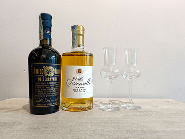 Brindisi a casa: 1 bottiglia di grappa, 1 di amaro e 2 calici da degustazione a domicilio