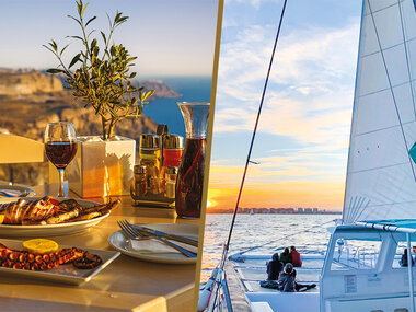 Málaga para disfrutones: 1 cena y paseo en catamarán con cava para 2 personas