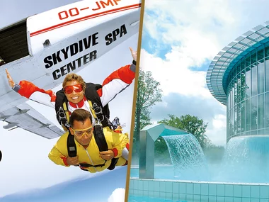 De ultieme combinatie: tandemsprong en 3 uur wellness in Spa
