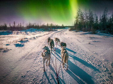Avventura romantica sotto l'Aurora Boreale in Norvegia con giro in slitta trainata dagli Husky
