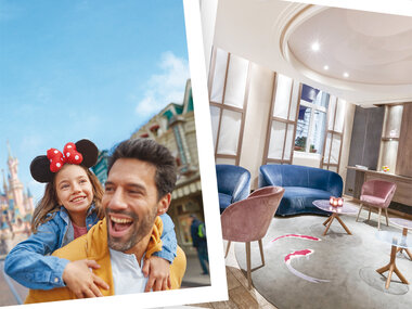 Ingresso data a scelta per 2 adulti e 1 bambino a 2 Parchi Disneyland® Paris e 1 notte in hotel a Parigi
